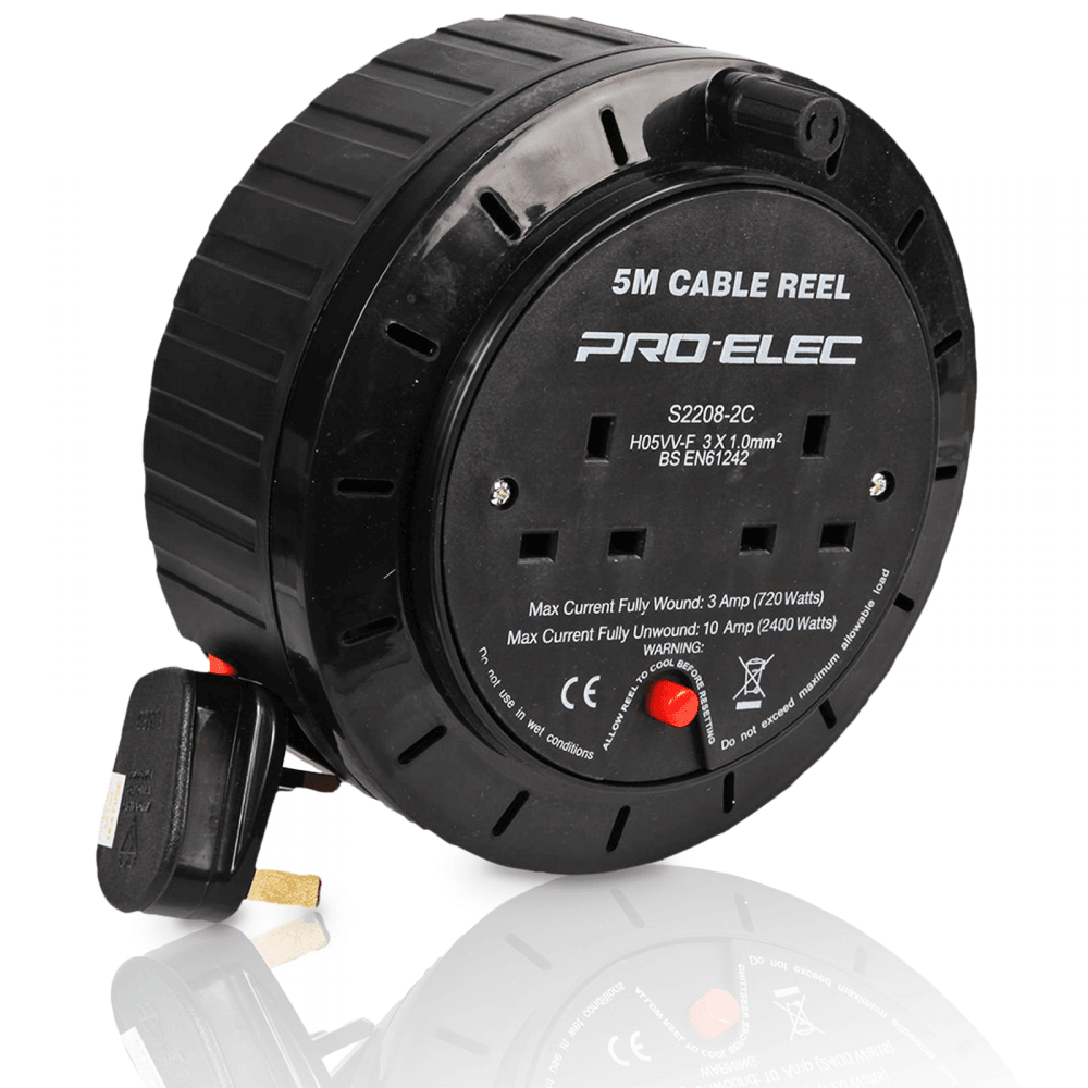 5m 2 Gang UK Mains Socket 10A Open Cable Reel