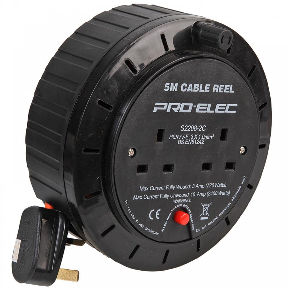 5m 2 Gang UK Mains Socket 10A Open Cable Reel