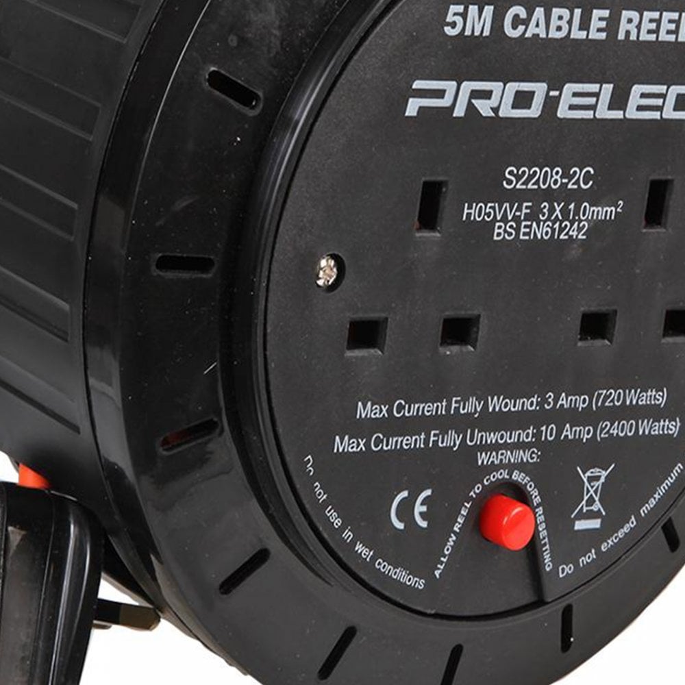 5m 2 Gang UK Mains Socket 10A Open Cable Reel