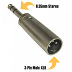 3 Pin XLR Male to 6.35mm Stereo Jack Plug Adaptor