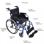 Foldable Lightweight Self Propelled Aluminium Wheelchair - Blue
