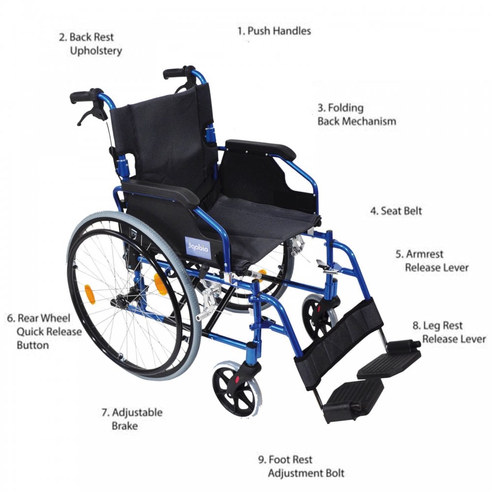 Foldable Lightweight Self Propelled Aluminium Wheelchair - Blue