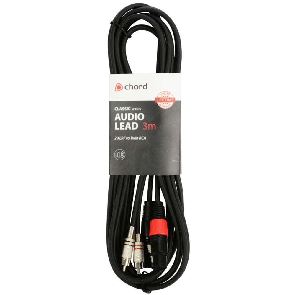 Twin Female XLR to Twin RCA Phono Plug Audio Lead 1.5, 3, 6M