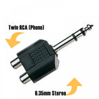 6.35mm Stereo Jack to 2 x RCA Phono Sockets Adaptor Splitter