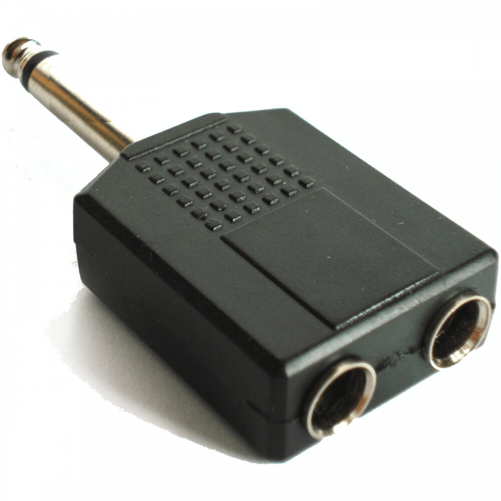 6.35mm Mono Plug to 2 x 6.35mm Mono Sockets Adaptor