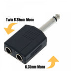 6.35mm Mono Plug to 2 x 6.35mm Mono Sockets Adaptor