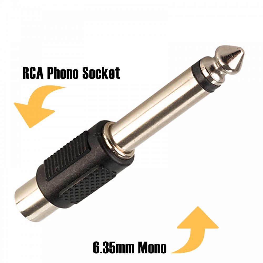 6.35mm Mono Jack Plug to RCA Phono Socket Adaptor