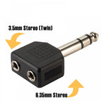6.35mm Stereo Plug to 2 x 3.5mm Stereo Socket Adaptor