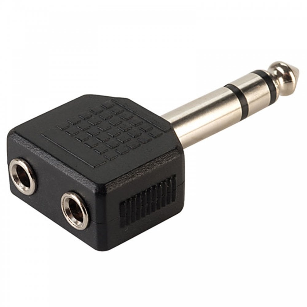 6.35mm Stereo Plug to 2 x 3.5mm Stereo Socket Adaptor