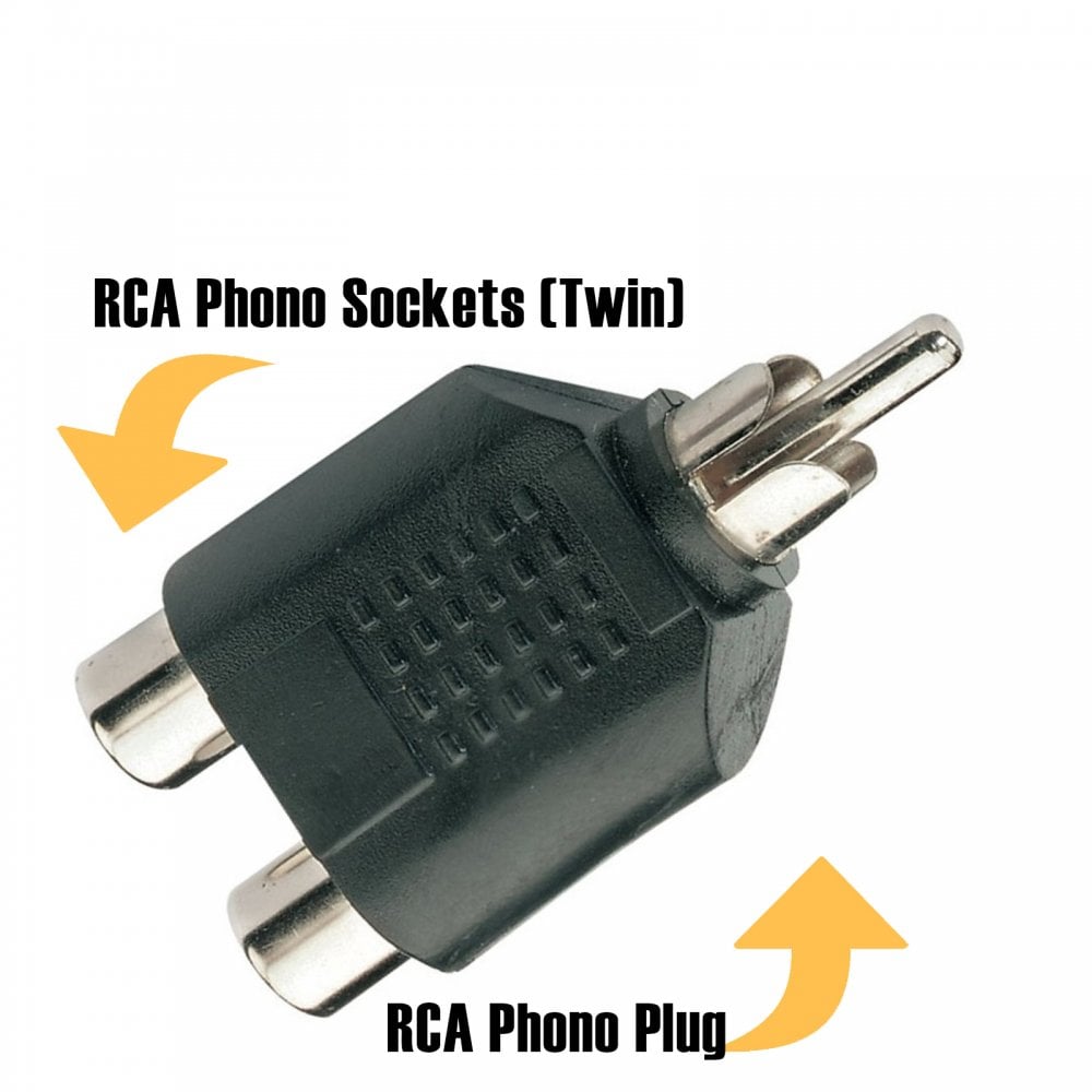 RCA Phono Male Plug to Twin RCA Phono Female Socket Adaptor