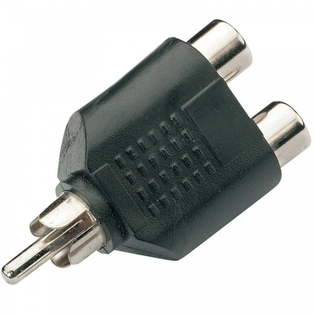 RCA Phono Male Plug to Twin RCA Phono Female Socket Adaptor
