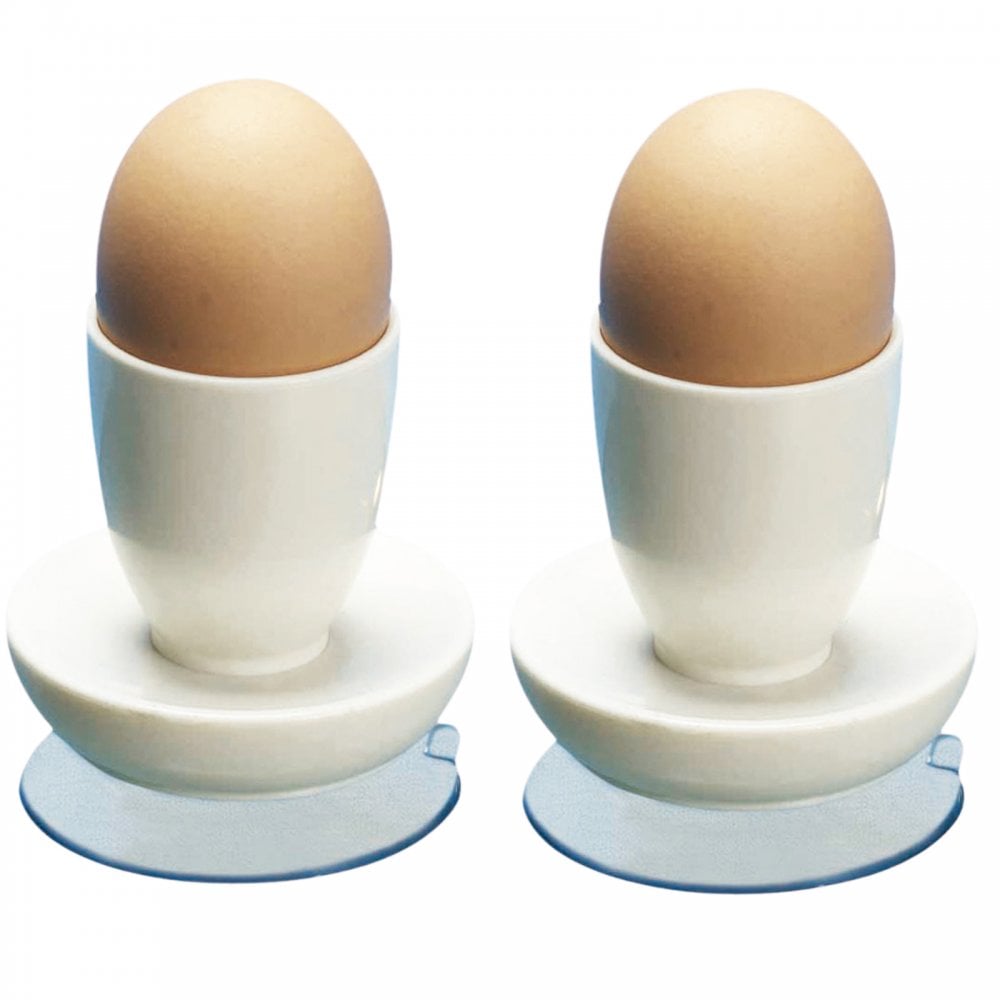 Pair of Egg Cups with Suction Base Eating Mobility Aid White