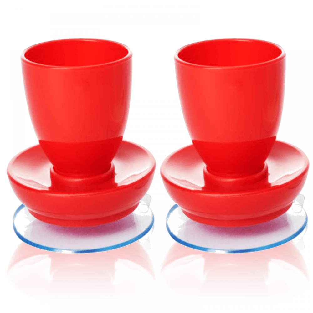 Pair of Egg Cups with Suction Base Eating Mobility Aid Red