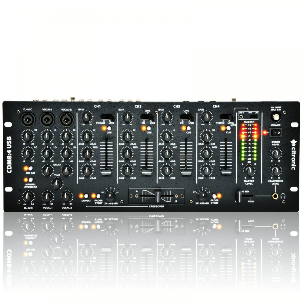 4 Channel USB 14 Input 19" Rack DJ Mixer 3 Mic Channels