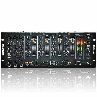 4 Channel USB 14 Input 19" Rack DJ Mixer 3 Mic Channels