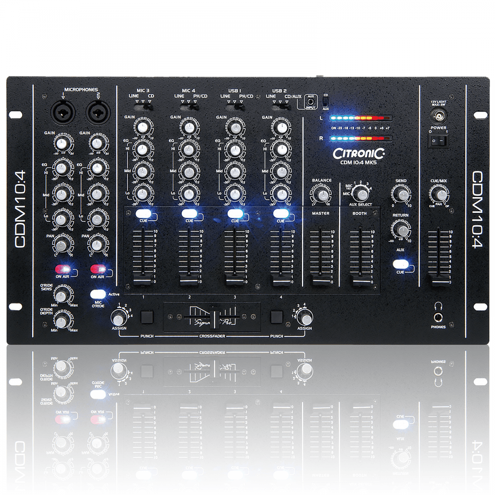 4 Channel USB 17 Input 19" Rack DJ Mixer 4 Mic Channels