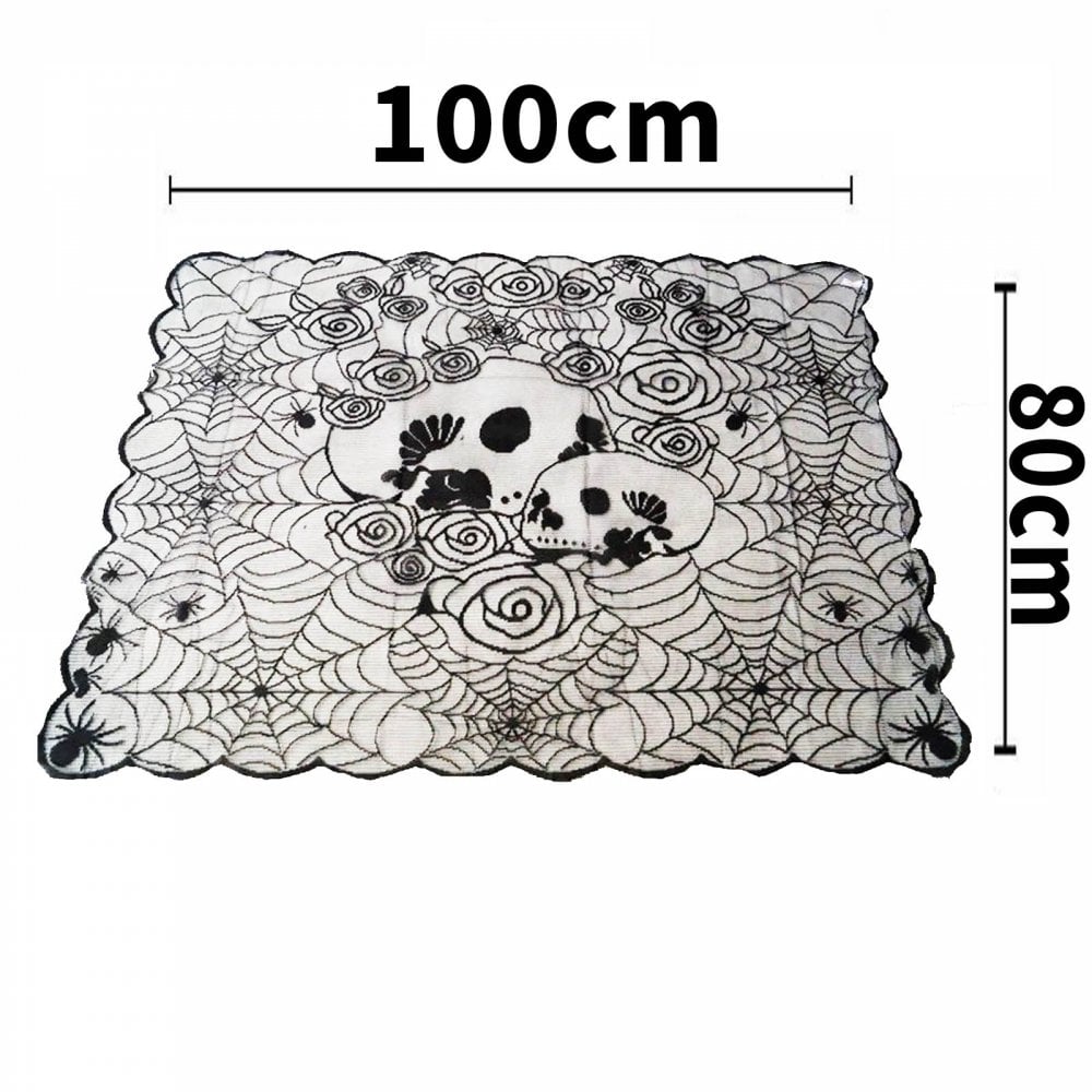 Halloween Black Lace Tablecloth Skulls and Roses