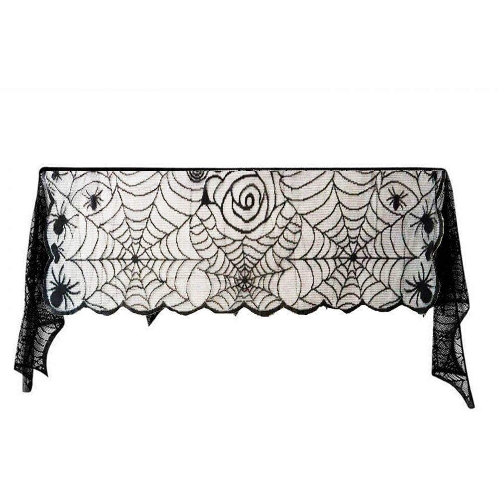 Halloween Black Lace Tablecloth Skulls and Roses