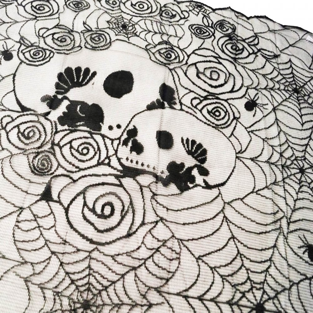 Halloween Black Lace Tablecloth Skulls and Roses