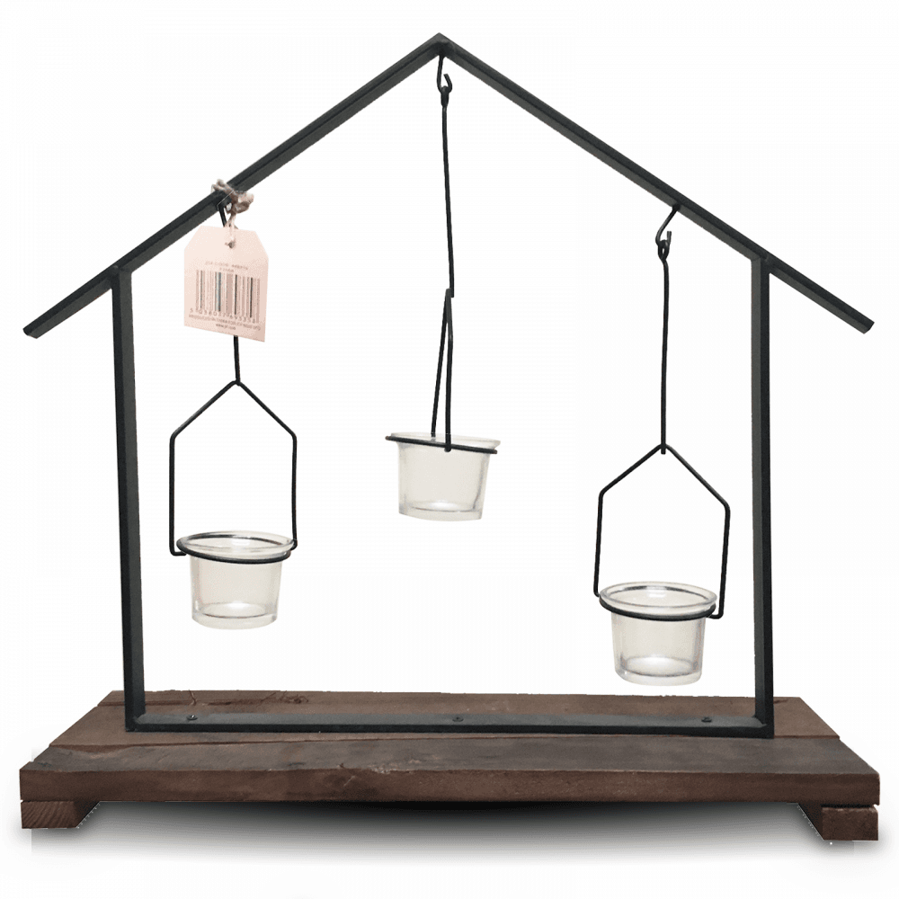 Rustic Wood and Metal Frame Tee Light Holder