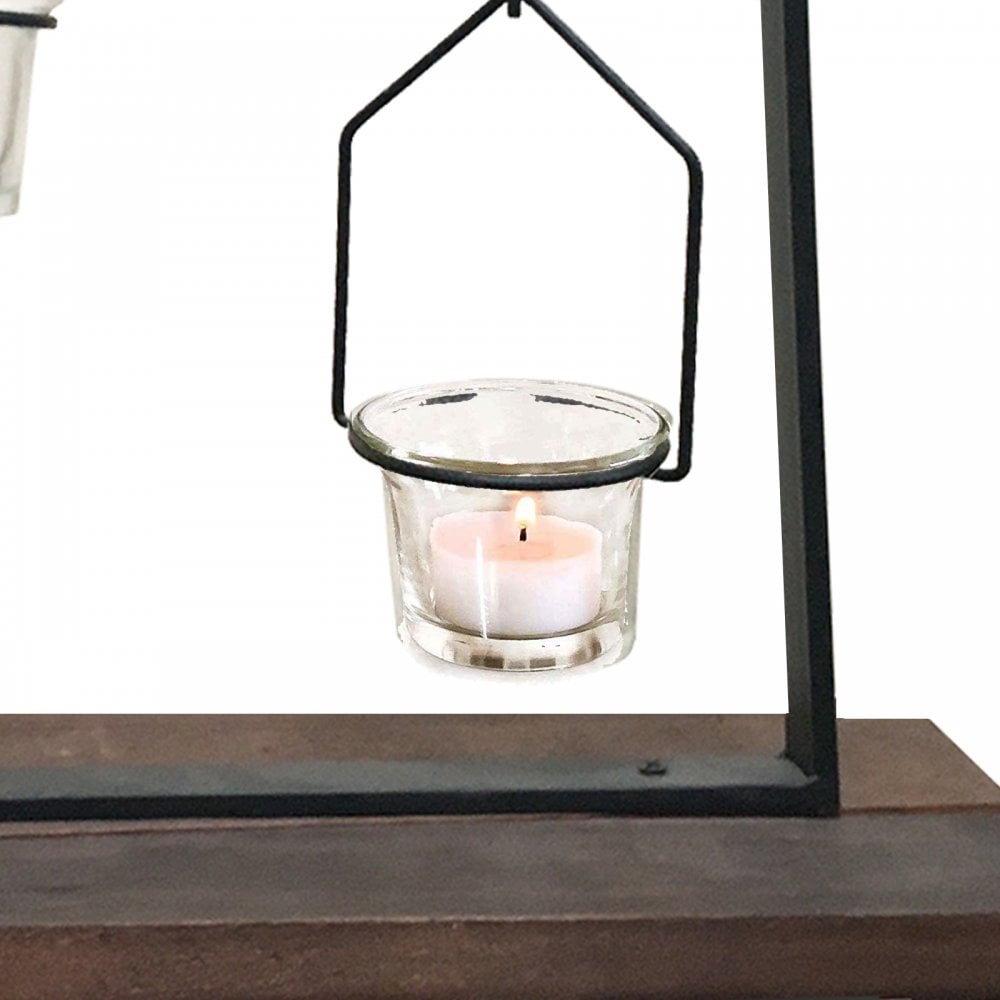 Rustic Wood and Metal Frame Tee Light Holder