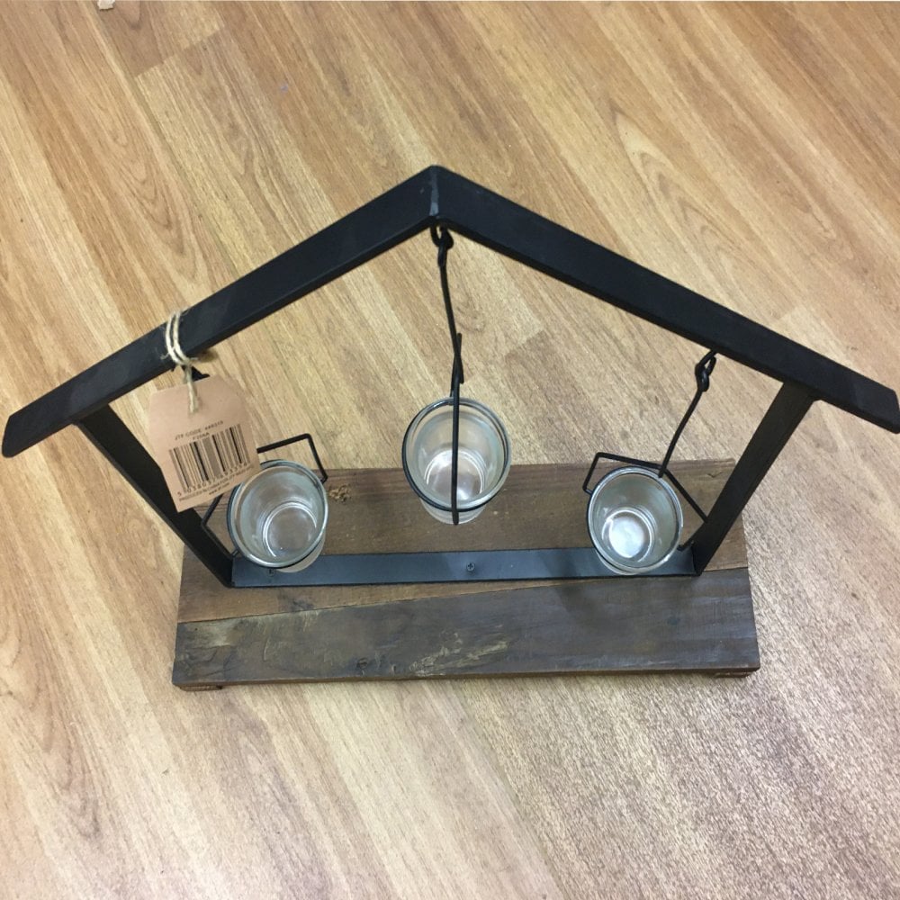 Rustic Wood and Metal Frame Tee Light Holder