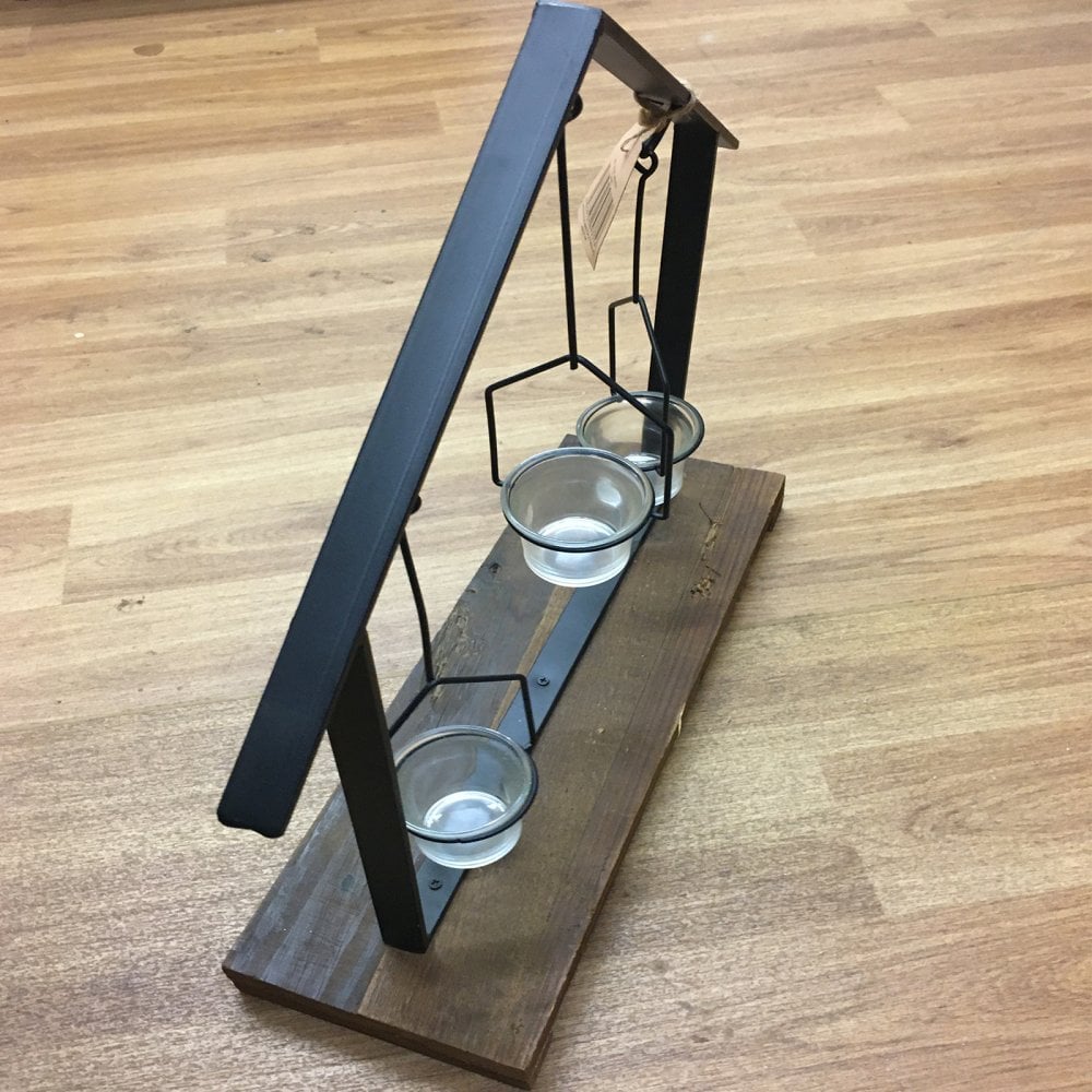 Rustic Wood and Metal Frame Tee Light Holder