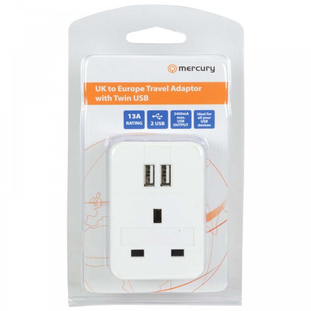 UK to Europe Travel Adaptor with Twin USB