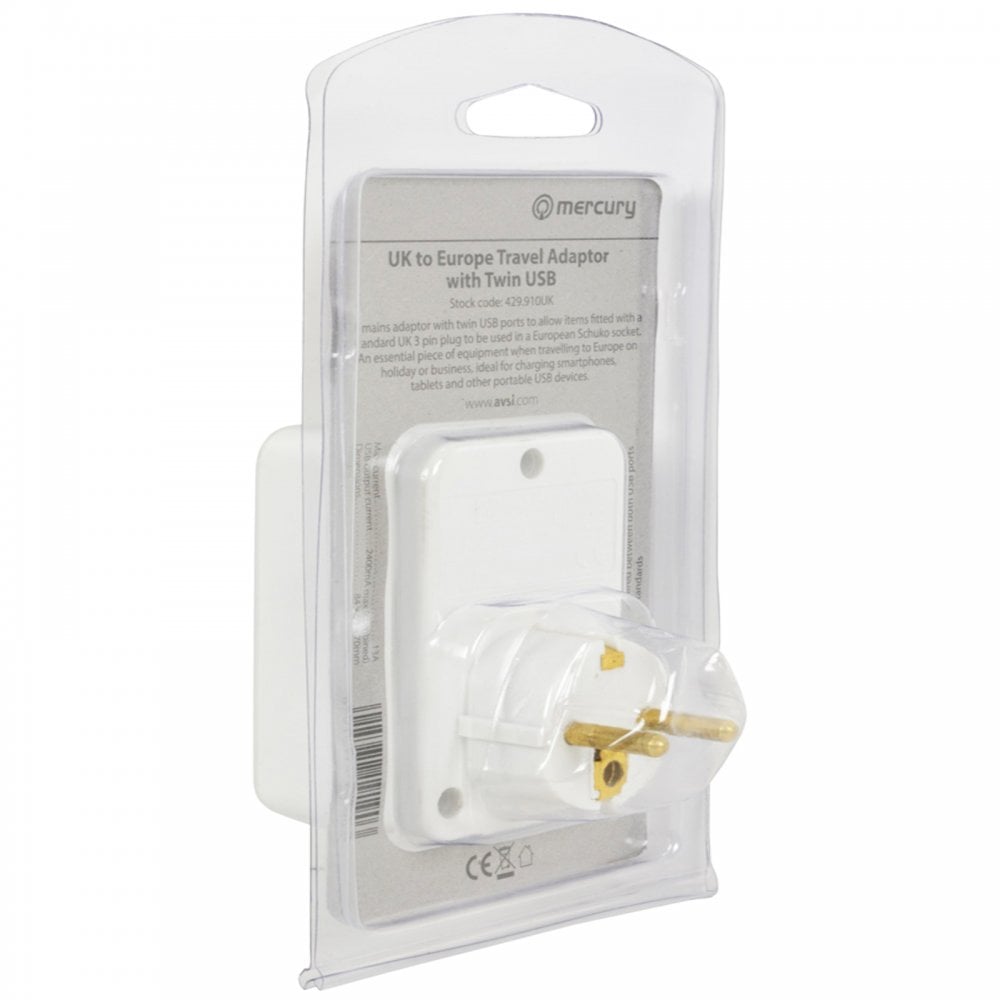 UK to Europe Travel Adaptor with Twin USB
