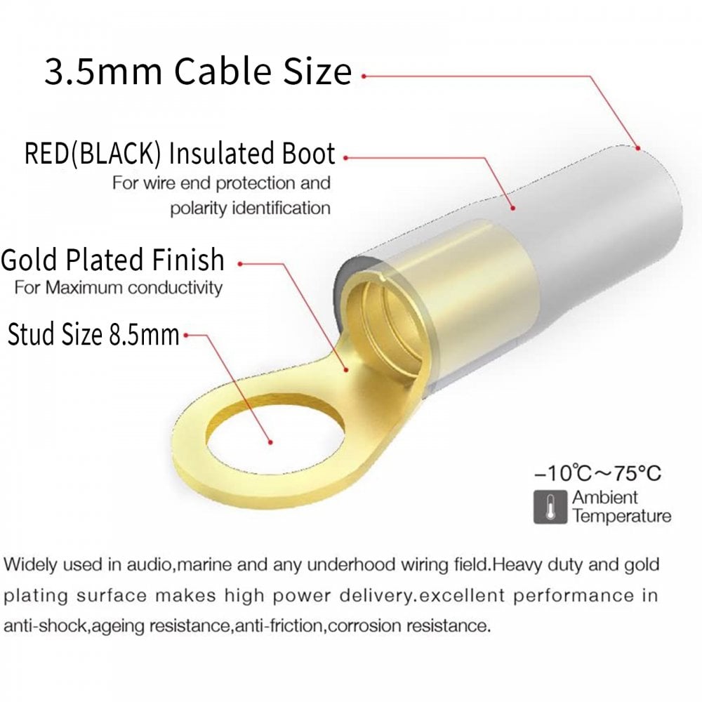 Black Red 3.5mm Cable 8.5mm Crimp Ring Set of 4