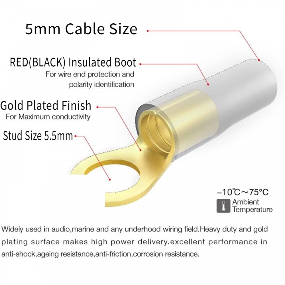 Black Red 5mm Cable 5.5mm Crimp Spade Set of 4
