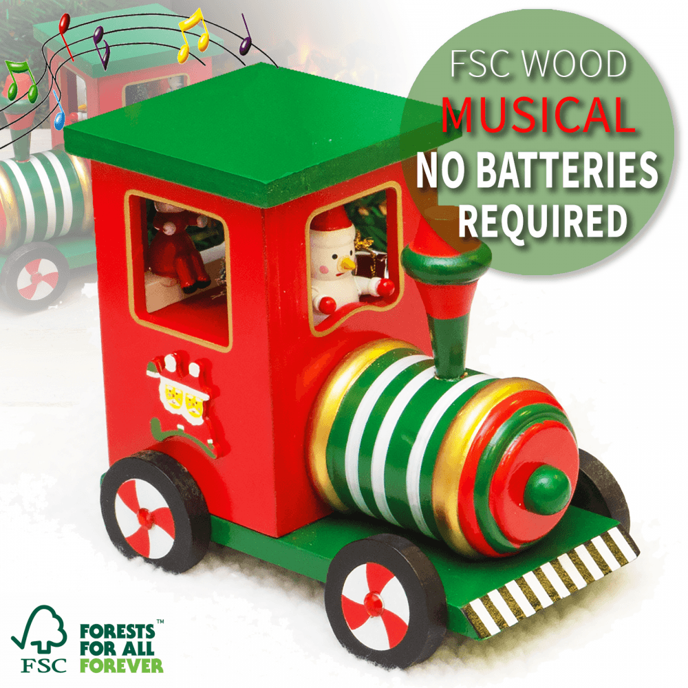 Wooden Christmas Train Music Box
