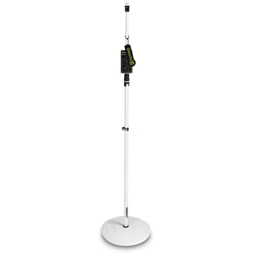 Height Adjustable Straight Microphone Stand Round Base White
