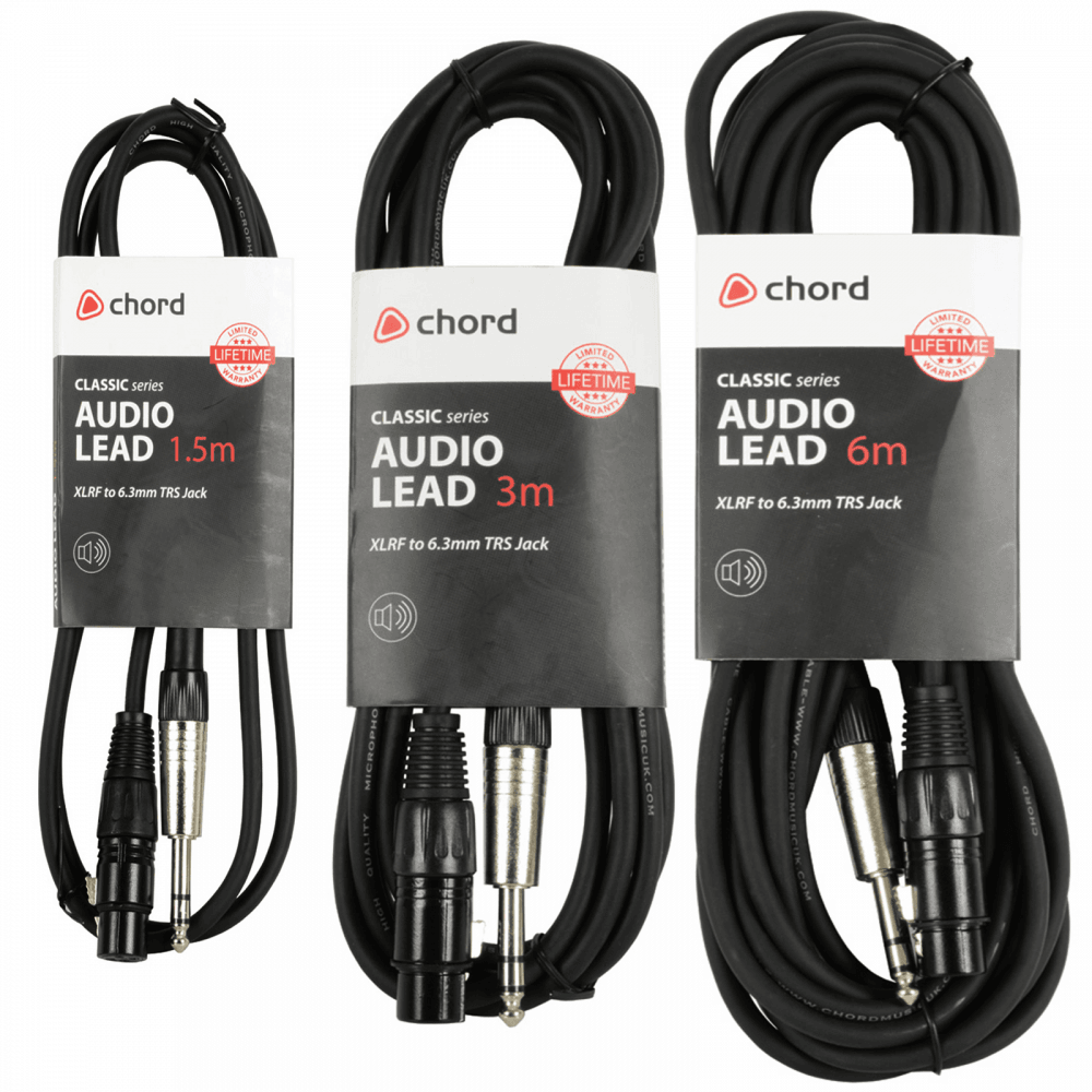 1m to 10m Audio Signal Leads Female XLR to 1/4" TRS Stereo Jack 6.35mm Cable OFC
