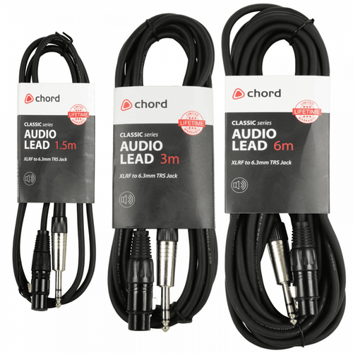 1m to 10m Audio Signal Leads Female XLR to 1/4" TRS Stereo Jack 6.35mm Cable OFC