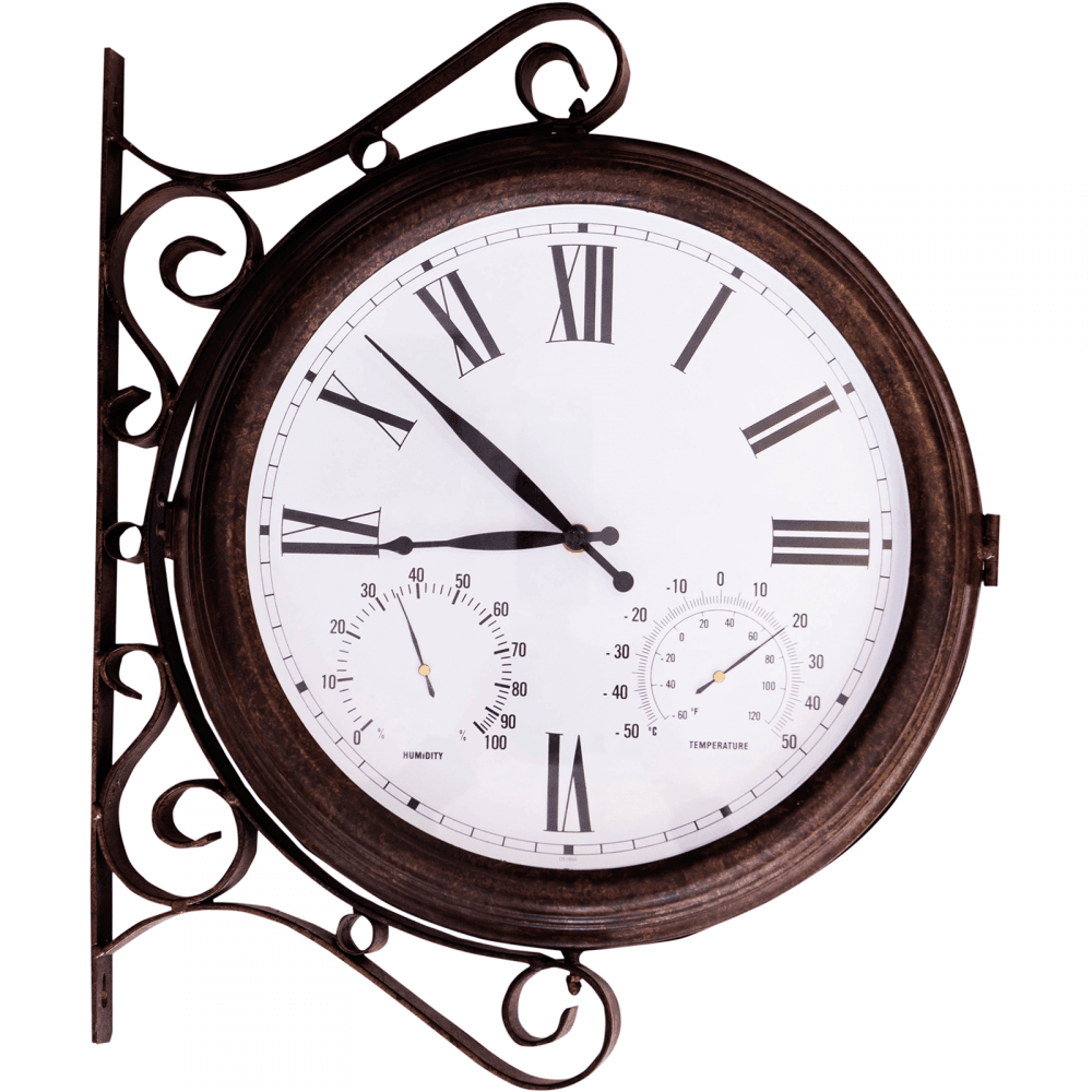 Double Sided Outdoor Station Clock with Thermometer Hygrometer