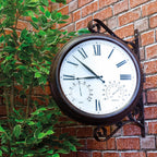 Double Sided Outdoor Station Clock with Thermometer Hygrometer