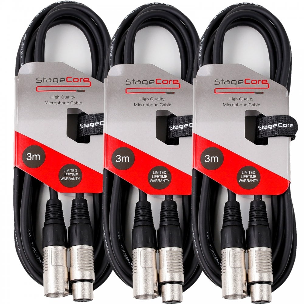 3 x 3M XLR Male to Female Microphone Audio Lead