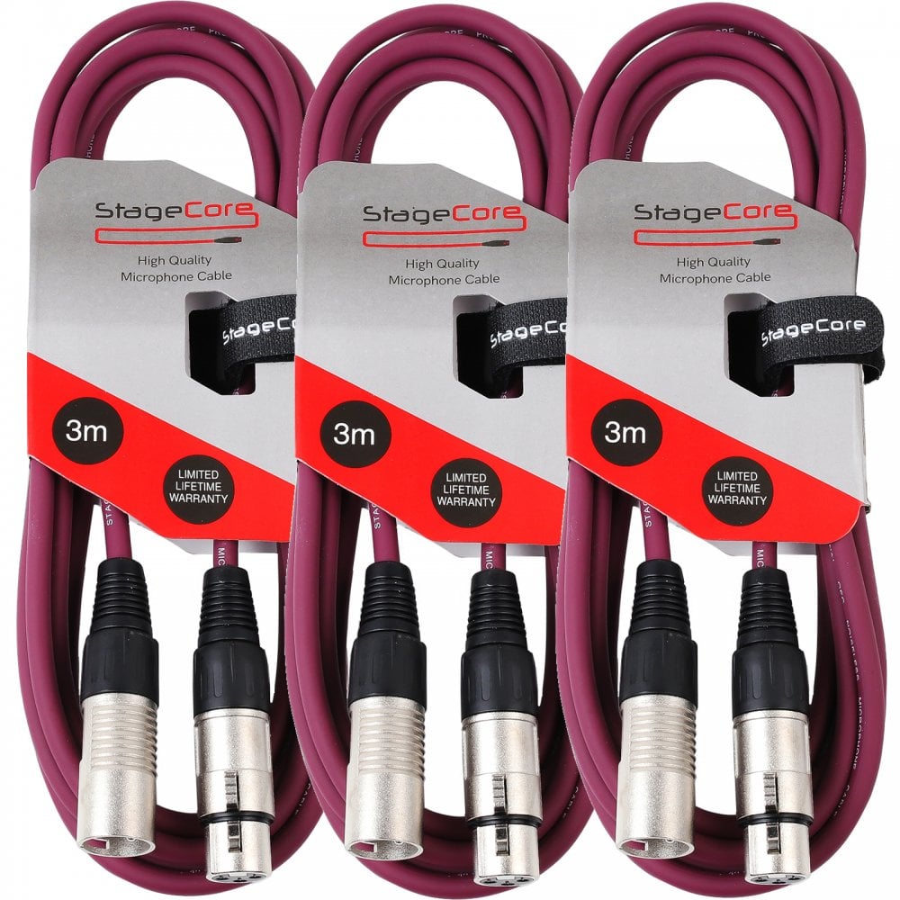 3 x 3M XLR Male to Female Microphone Audio Lead