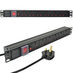 19" Rack 10a PDU with 6 x UK BS1363 Sockets + Reset Button