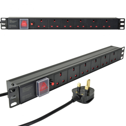 19" Rack 10a PDU with 6 x UK BS1363 Sockets + Reset Button