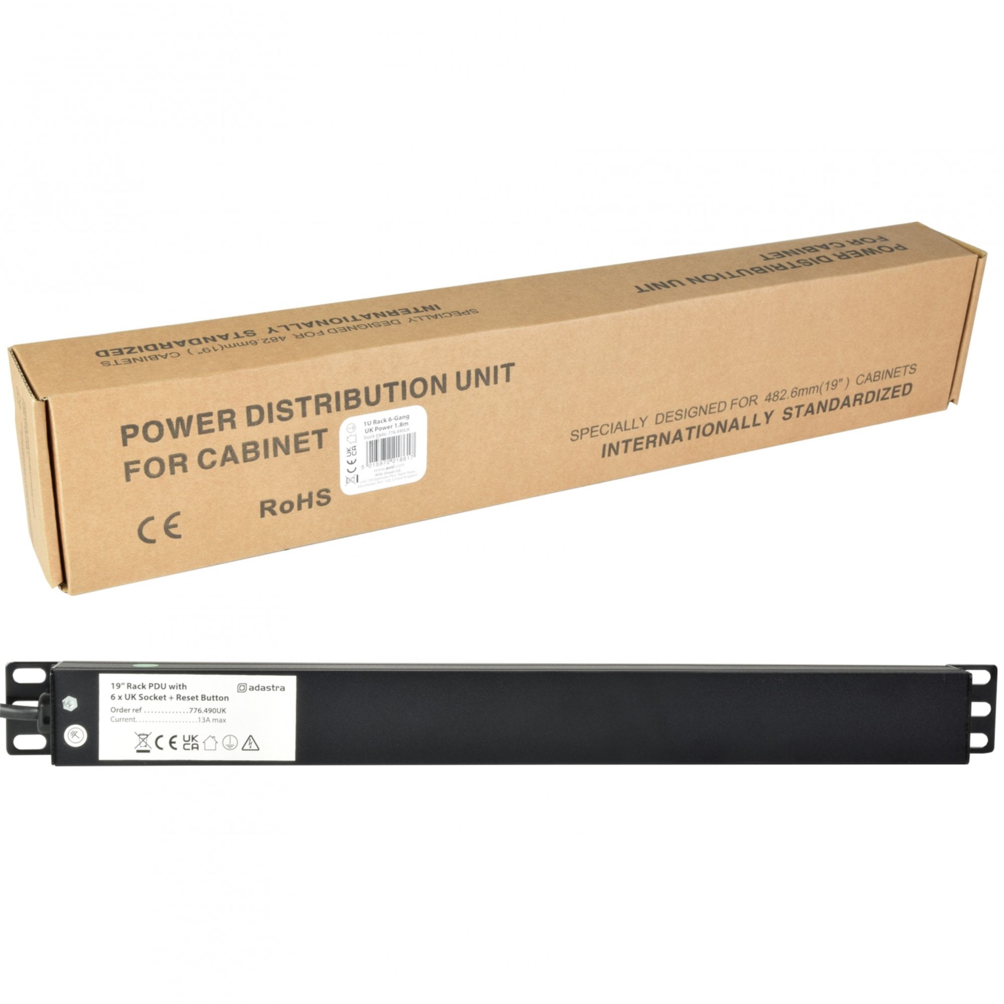 19" Rack 10a PDU with 6 x UK BS1363 Sockets + Reset Button