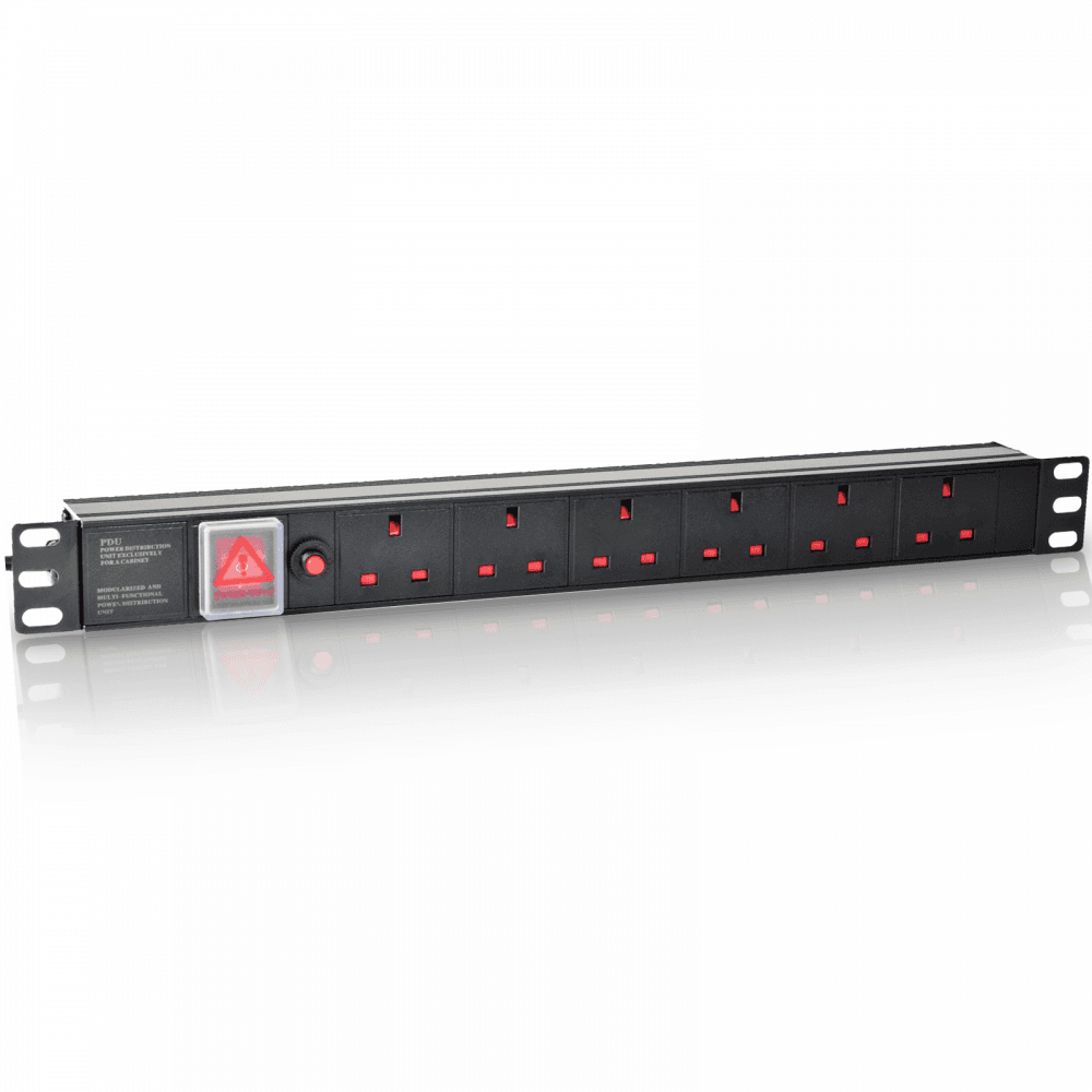 19" Rack 10a PDU with 6 x UK BS1363 Sockets + Reset Button
