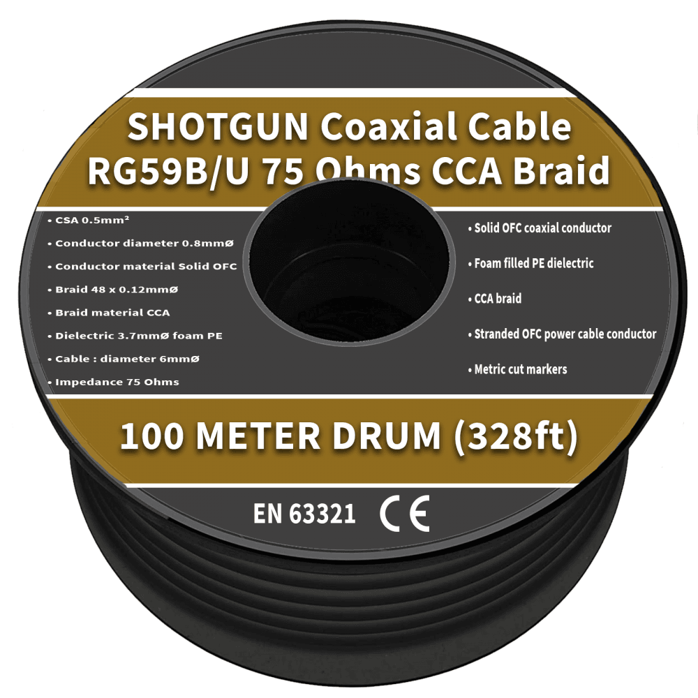 RG59B/U 75 Ohms Shotgun Coaxial Cable - CCA Braid 100M