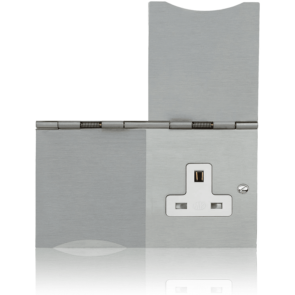 UK Mains Floor Socket 2 Gang 13A Stain Chrome Hinged Covers