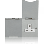 UK Mains Floor Socket 2 Gang 13A Stain Chrome Hinged Covers