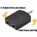 3.5mm Stereo Jack to 2 x 6.35mm 1/4" Stereo Sockets Adapter