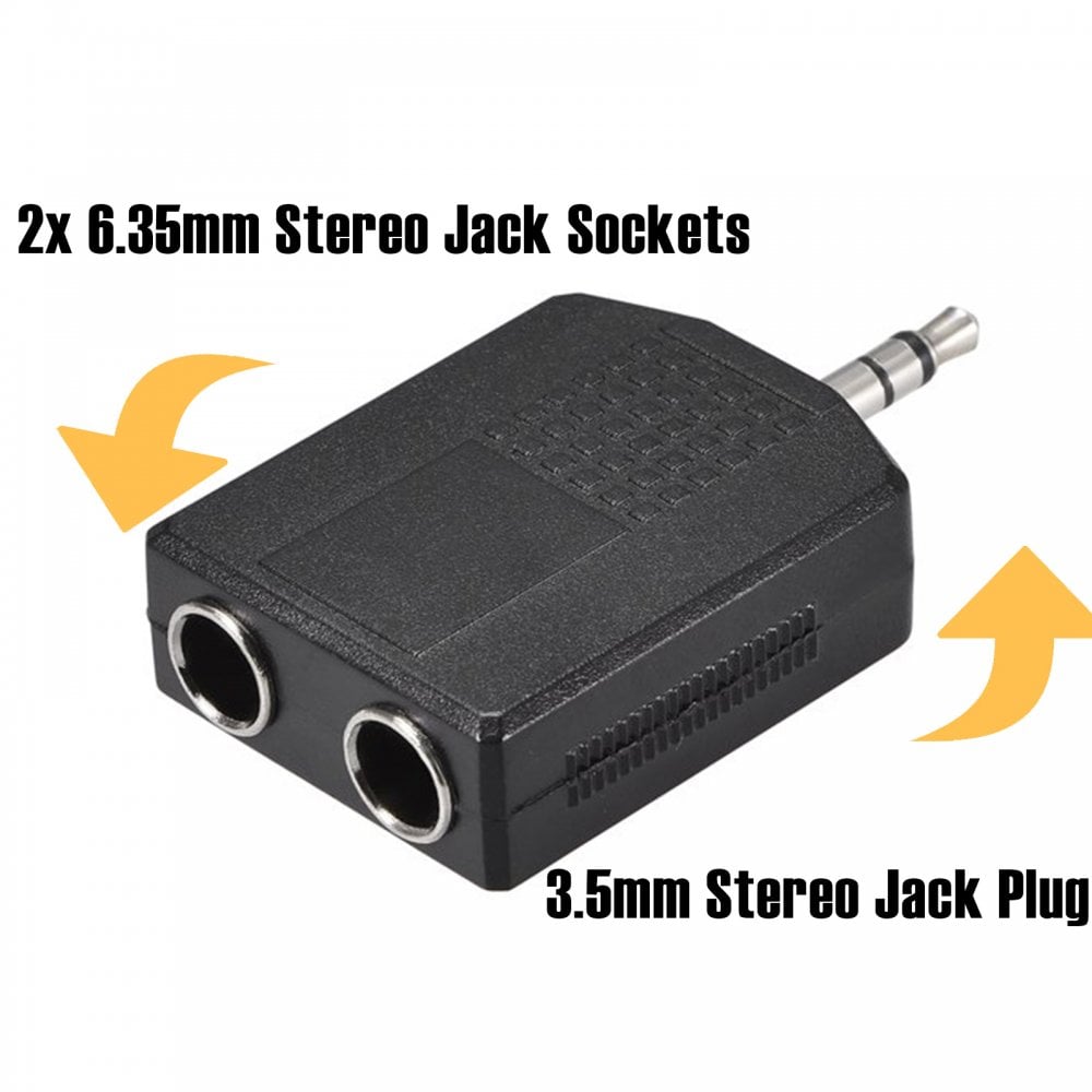 3.5mm Stereo Jack to 2 x 6.35mm 1/4" Stereo Sockets Adapter