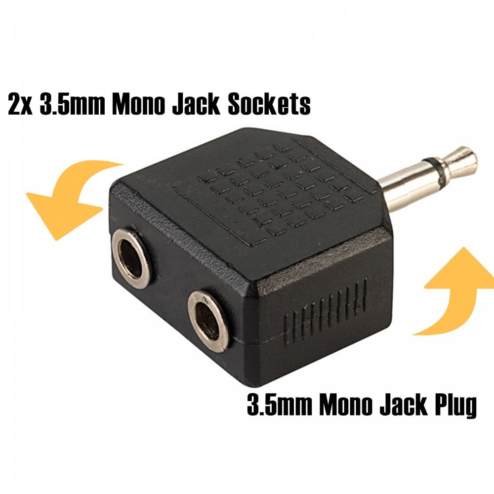 3.5mm Mono Jack to 2 x 3.5mm Mono Jack Sockets Adapter