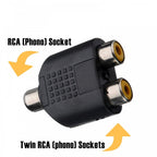 Phono RCA Socket to Twin RCA Sockets Adaptor Splitter
